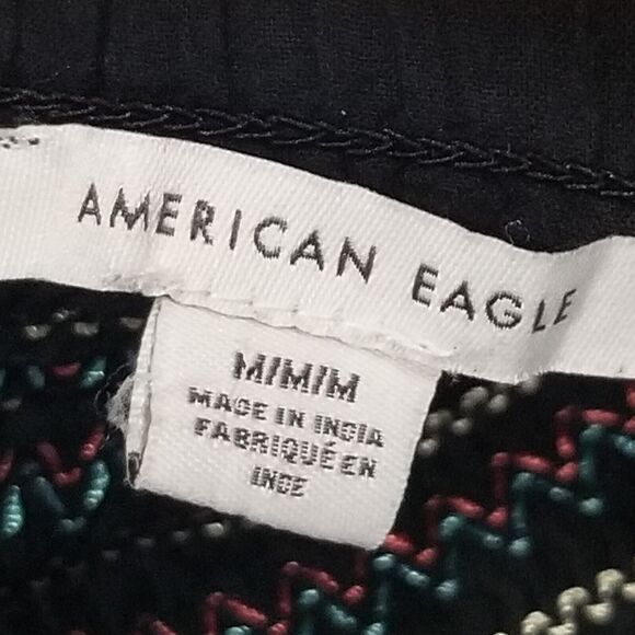 American Eagle Medium Smocked Peplum Hem Bandeau Crop Tube Top Black Multicolor - Picture 6 of 11